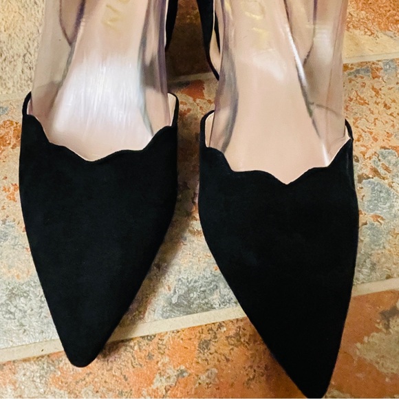 🎩Classic Black Velvety Scalloped Kitten Heel Pointed Toe D’Orsay Style Pumps! - Picture 7 of 14
